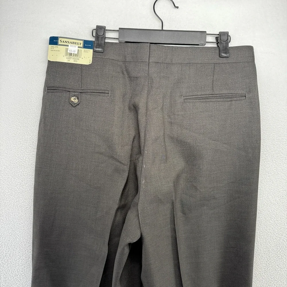Vintage Sansabelt Dress Pants men's 34 Gray Trousers Unhemmed Raw Pleated NEW